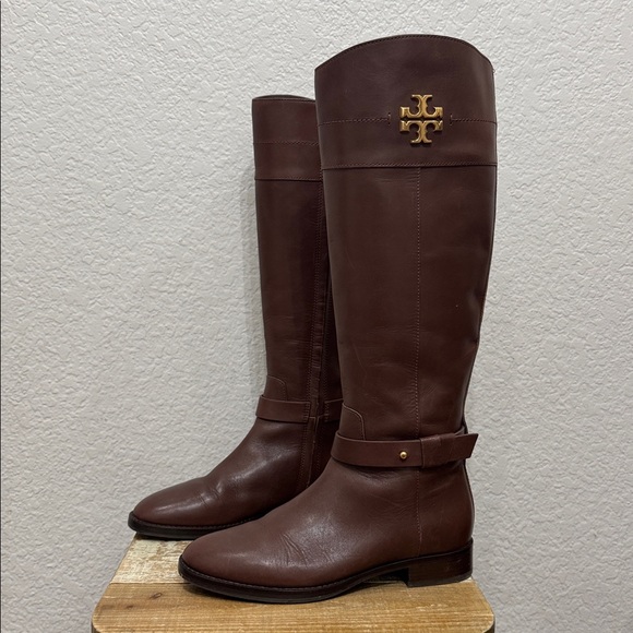 Tory Burch Everly Leather Riding Boots Size 6.5 Brown - Picture 5 of 10